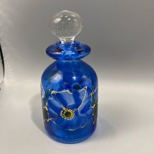 Glass Perfume / Vanity Bottle hand painted with flowers.